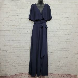 Vince Camuto V-neck Faux Wrap Formal Maxi Chiffon Gown In Navy Womens Sz 12 NWT